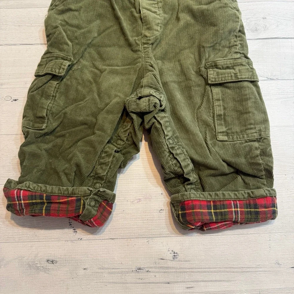 OshKosh B'Gosh baby boys green corduroy plaid‎ flannel lined overalls 24 months